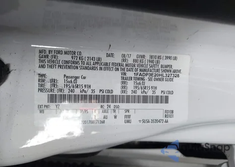 2017 Ford Focus S from USA, damaged, VIN 1FADP3E20HL327328